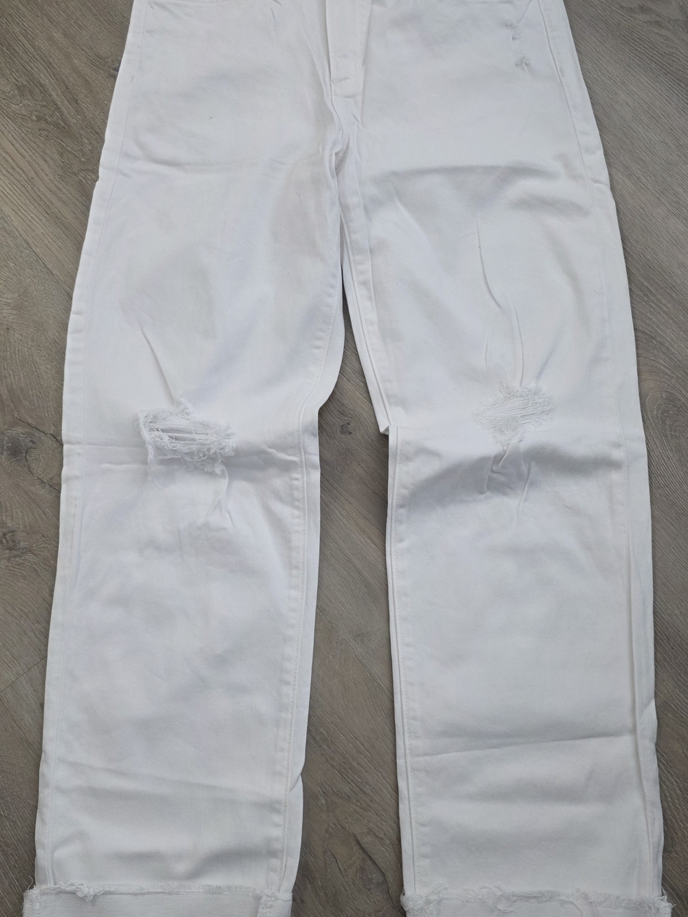 Joe's Jeans White Cuffed Distressed Straight-Leg Jeans